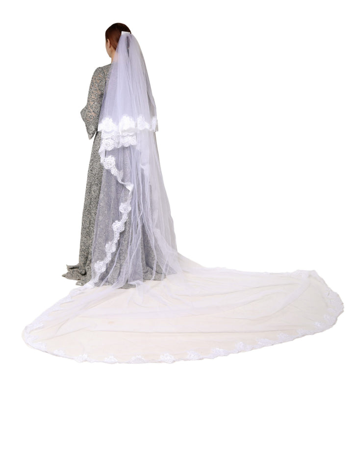 Voile long Dolce & Gabbana en dentelle florale de nylon blanc de 3 m