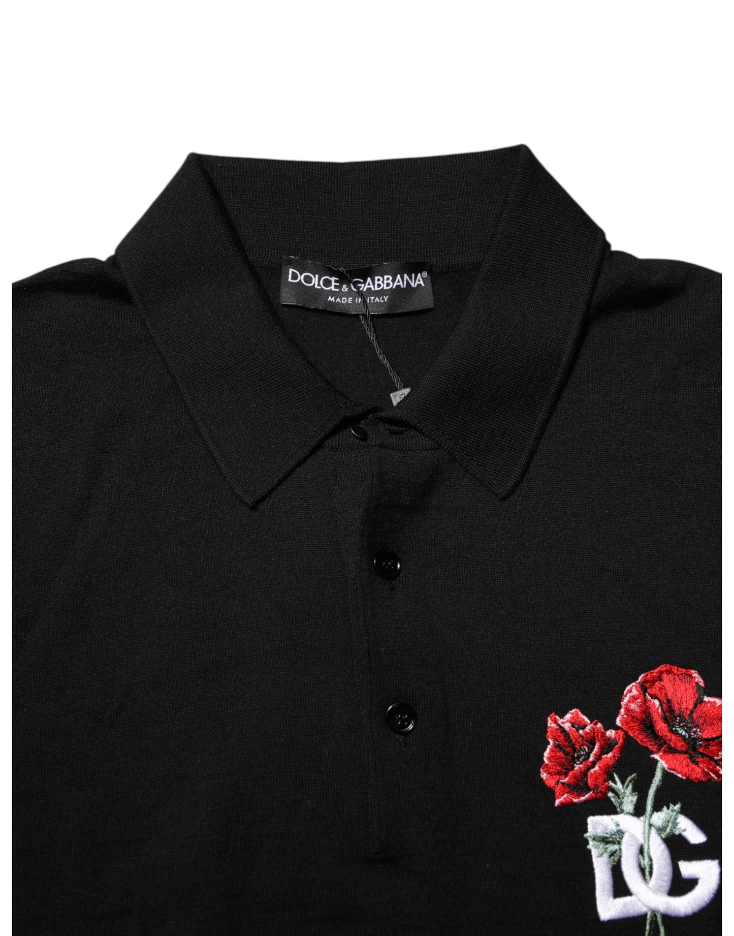 Camiseta de manga corta Dolce & Gabbana de lana negra con logo floral