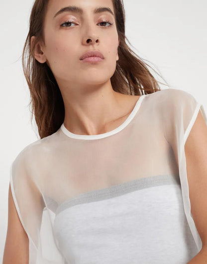 Brunello Cucinelli Natural Silk Sleeveles T-Shirt