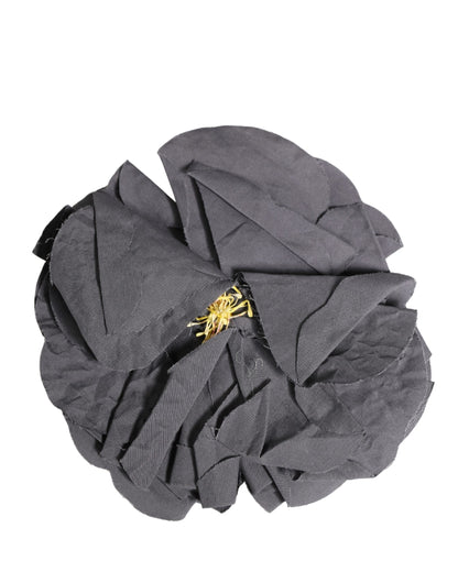 Dolce & Gabbana Gray Floral Motif Silk Blend Poplin Fabric Bar Pin  Brooch
