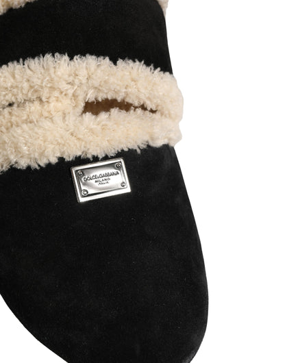 Sandales plates pour hommes Dolce & Gabbana en fausse fourrure beige et noire