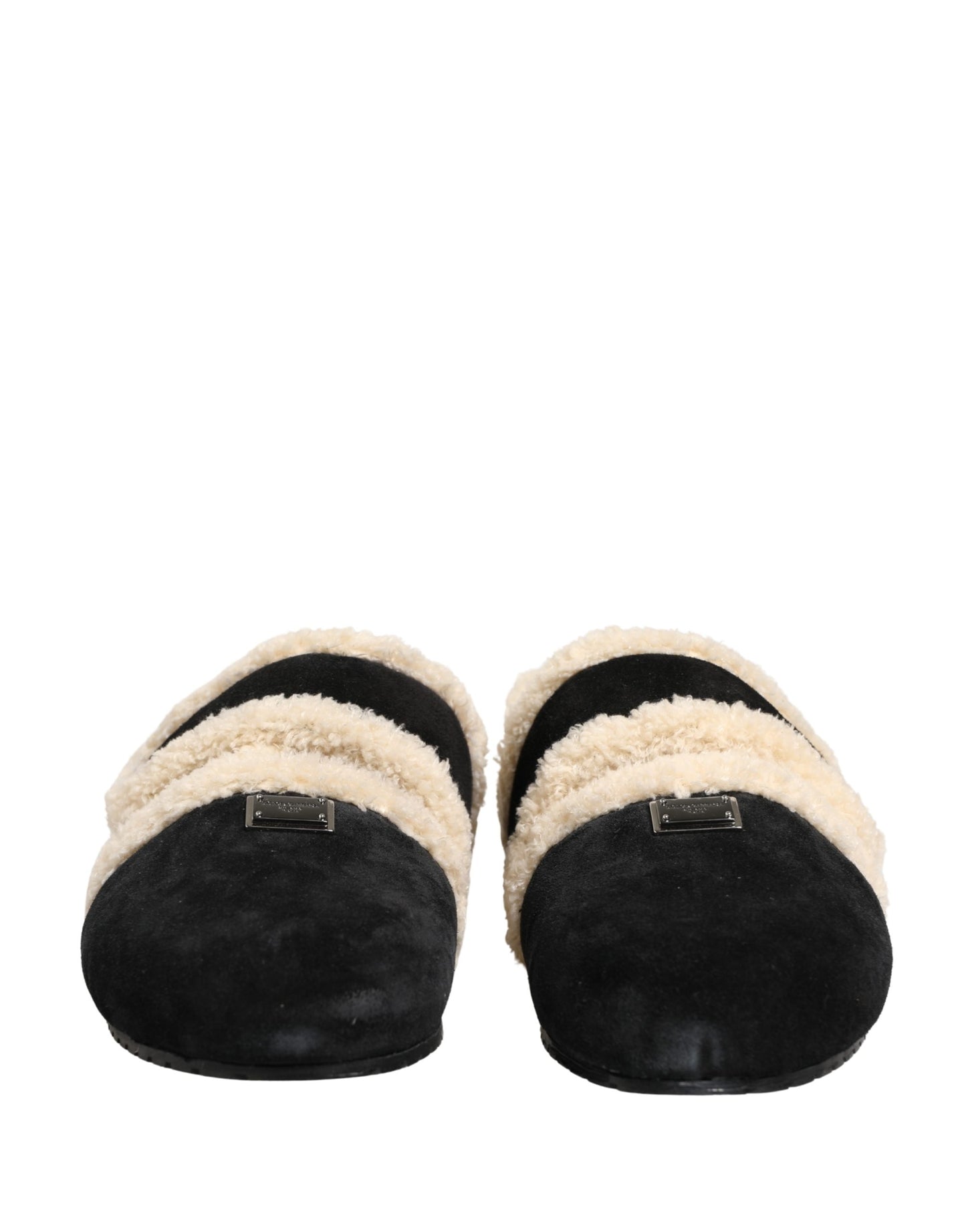 Sandales plates pour hommes Dolce & Gabbana en fausse fourrure beige et noire