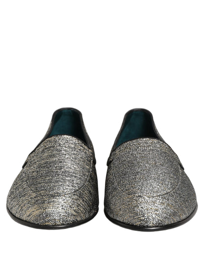 Chaussures Loafers Dolce & Gabbana Grises Pailletées Lurex Logo DG
