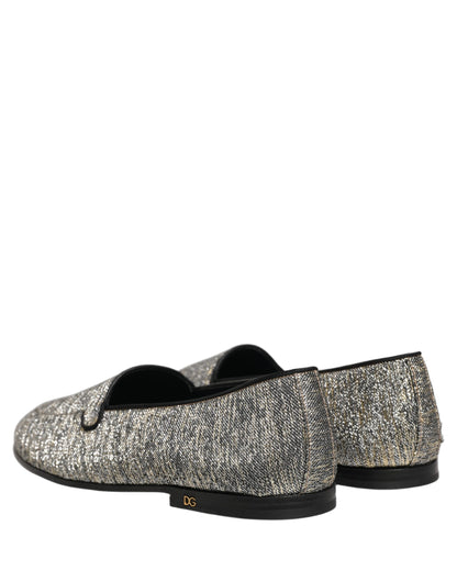 Chaussures Loafers Dolce & Gabbana Grises Pailletées Lurex Logo DG