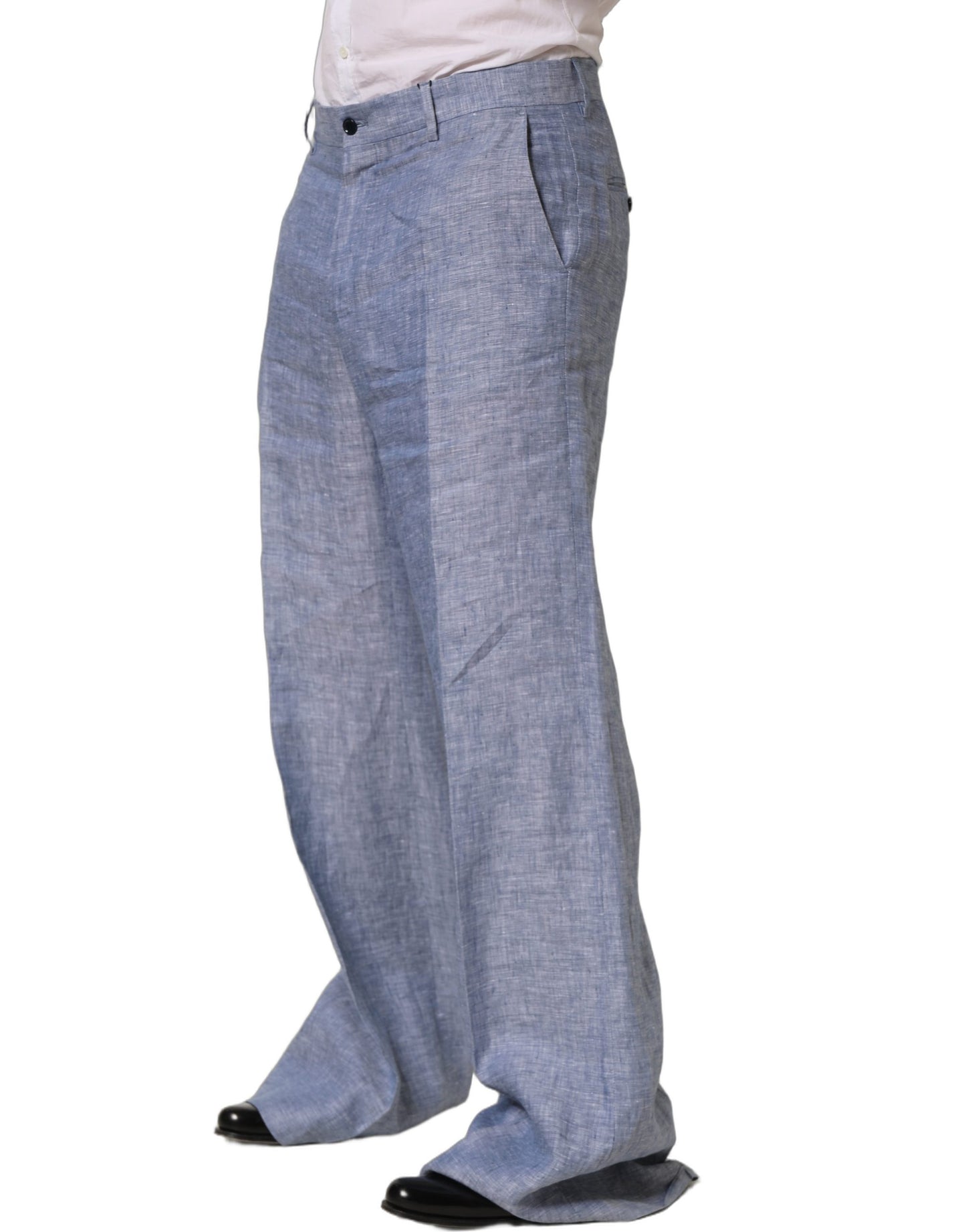 Pantalon droit en lin Dolce & Gabbana Light Blue