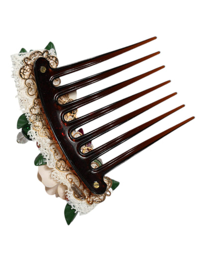 Peigne à cheveux Dolce & Gabbana marron en plastique, cristal et fleurs pour femme