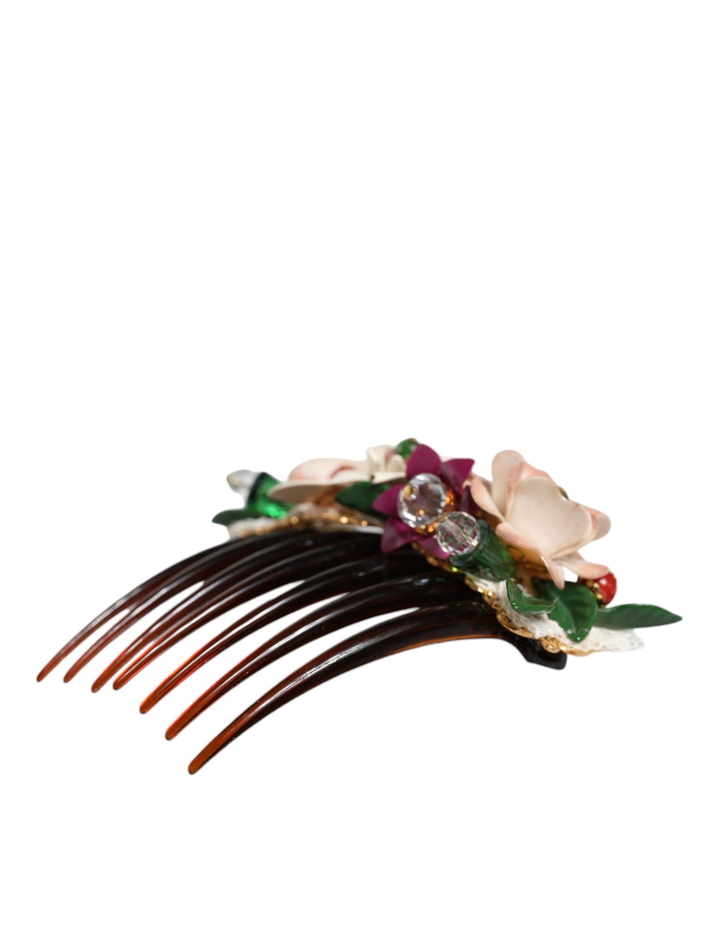 Peigne à cheveux Dolce & Gabbana marron en plastique, cristal et fleurs pour femme