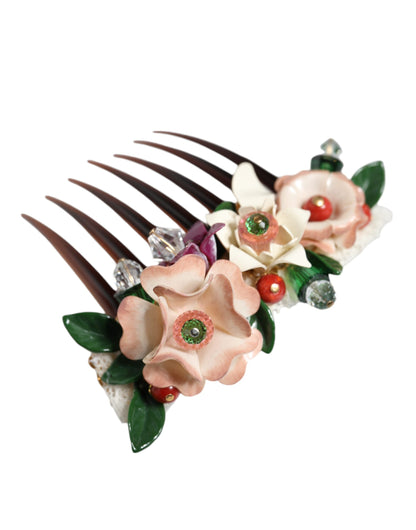 Peigne à cheveux Dolce & Gabbana marron en plastique, cristal et fleurs pour femme