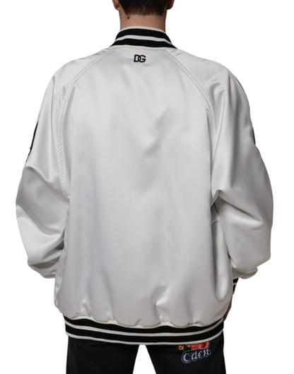 Veste bomber Dolce & Gabbana en polyester blanc avec logo et fermeture éclair intégrale