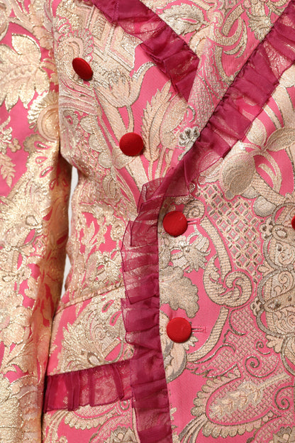 Dolce & Gabbana Pink Gold Jacquard Nylon Coat Blazer Jacket
