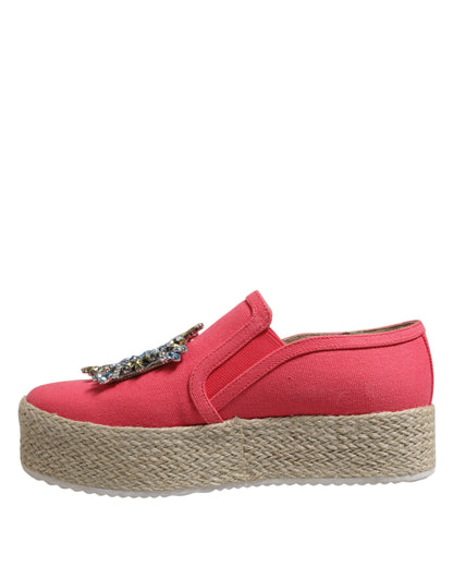 Twinset Pink Canvas Crystal Embellished Slip On Shoes