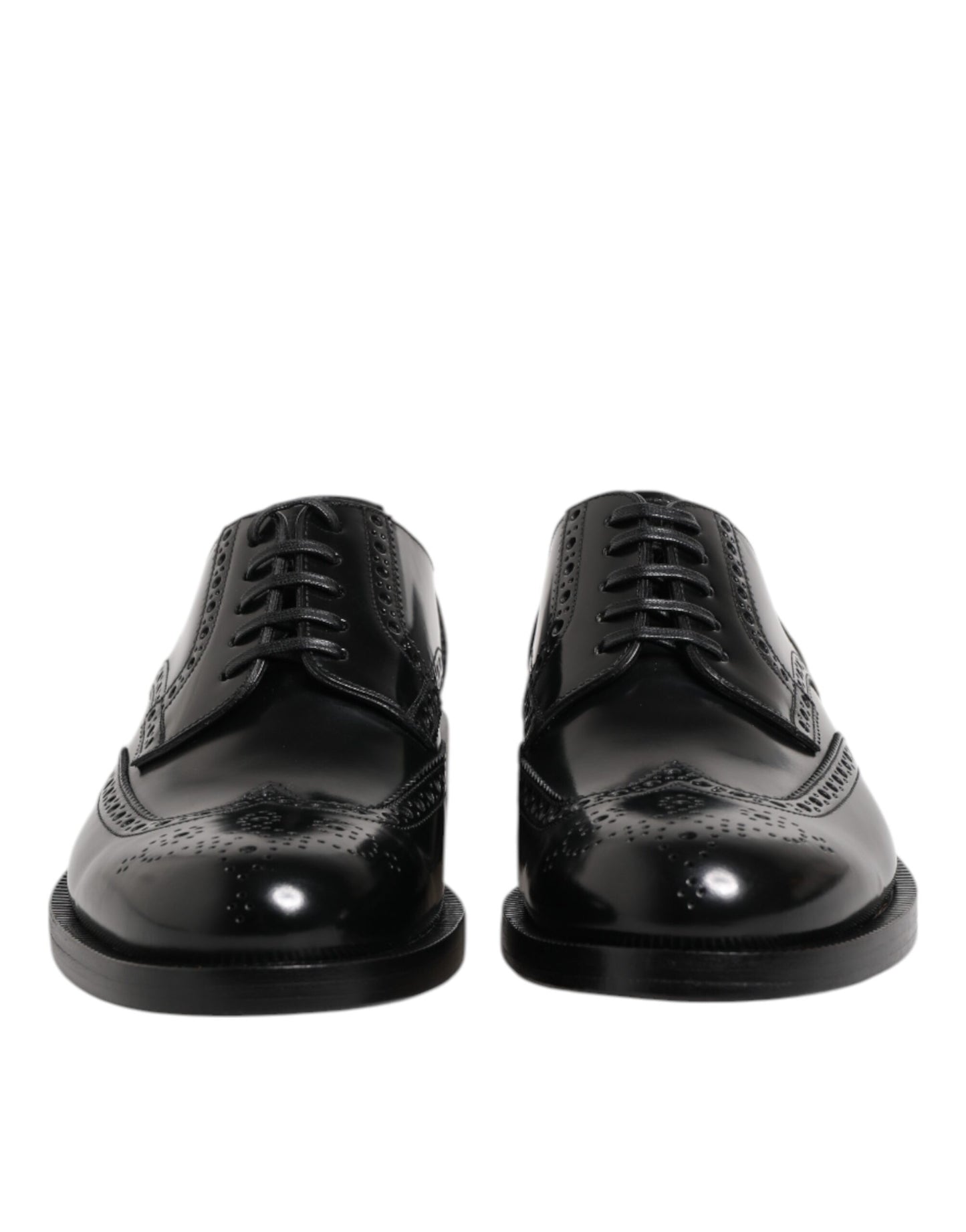 Chaussures habillées Richelieu en cuir noir à bout fleuri Dolce & Gabbana