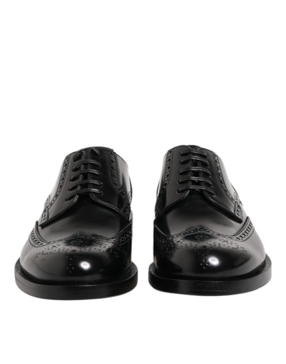 Chaussures habillées Richelieu en cuir noir à bout fleuri Dolce & Gabbana