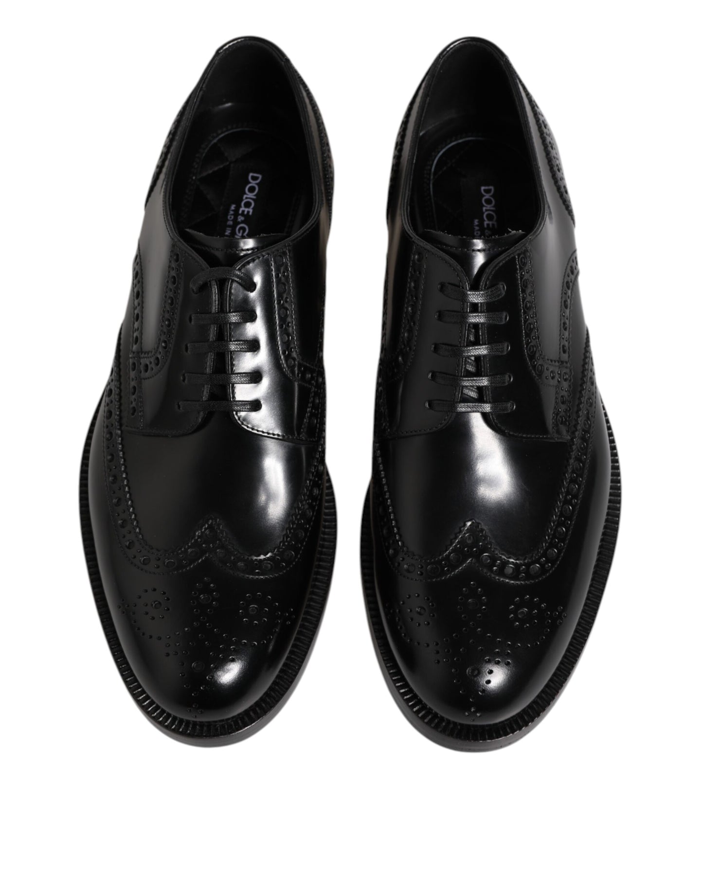 Chaussures habillées Richelieu en cuir noir à bout fleuri Dolce & Gabbana