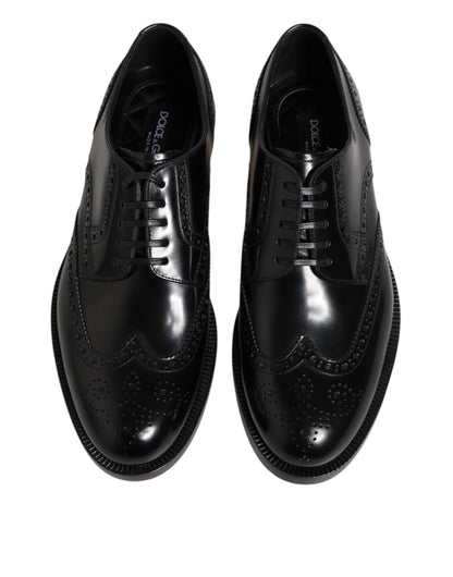 Chaussures habillées Richelieu en cuir noir à bout fleuri Dolce & Gabbana