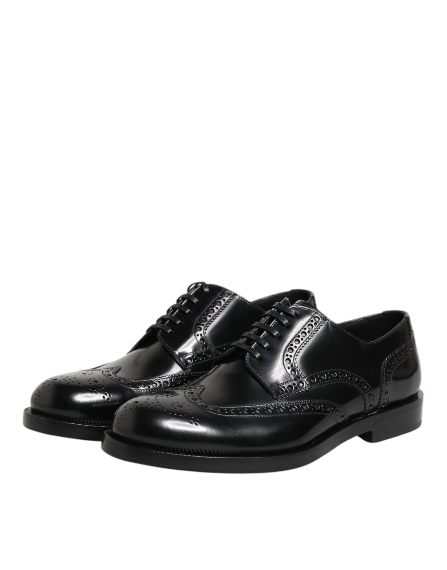 Chaussures habillées Richelieu en cuir noir à bout fleuri Dolce & Gabbana