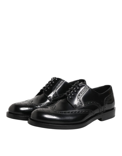 Chaussures habillées Richelieu en cuir noir à bout fleuri Dolce & Gabbana