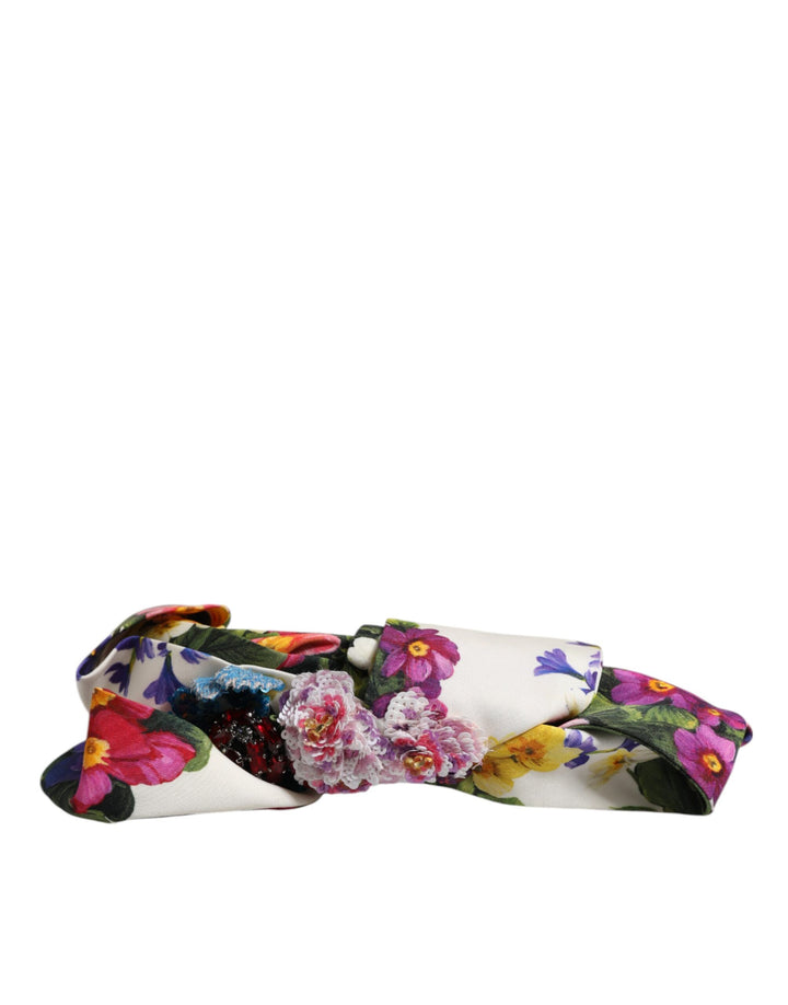 Serre-tête Dolce & Gabbana en soie blanc multicolore orné de cristaux