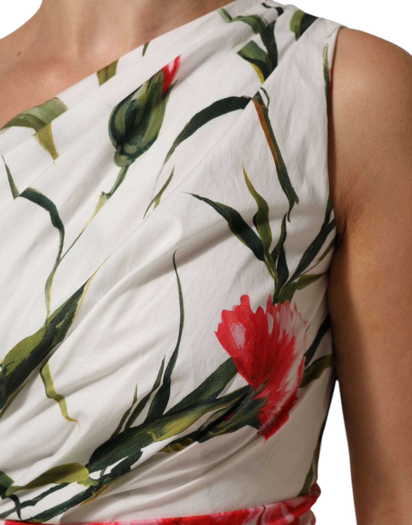 Robe fourreau asymétrique blanche à fleurs Dolce & Gabbana