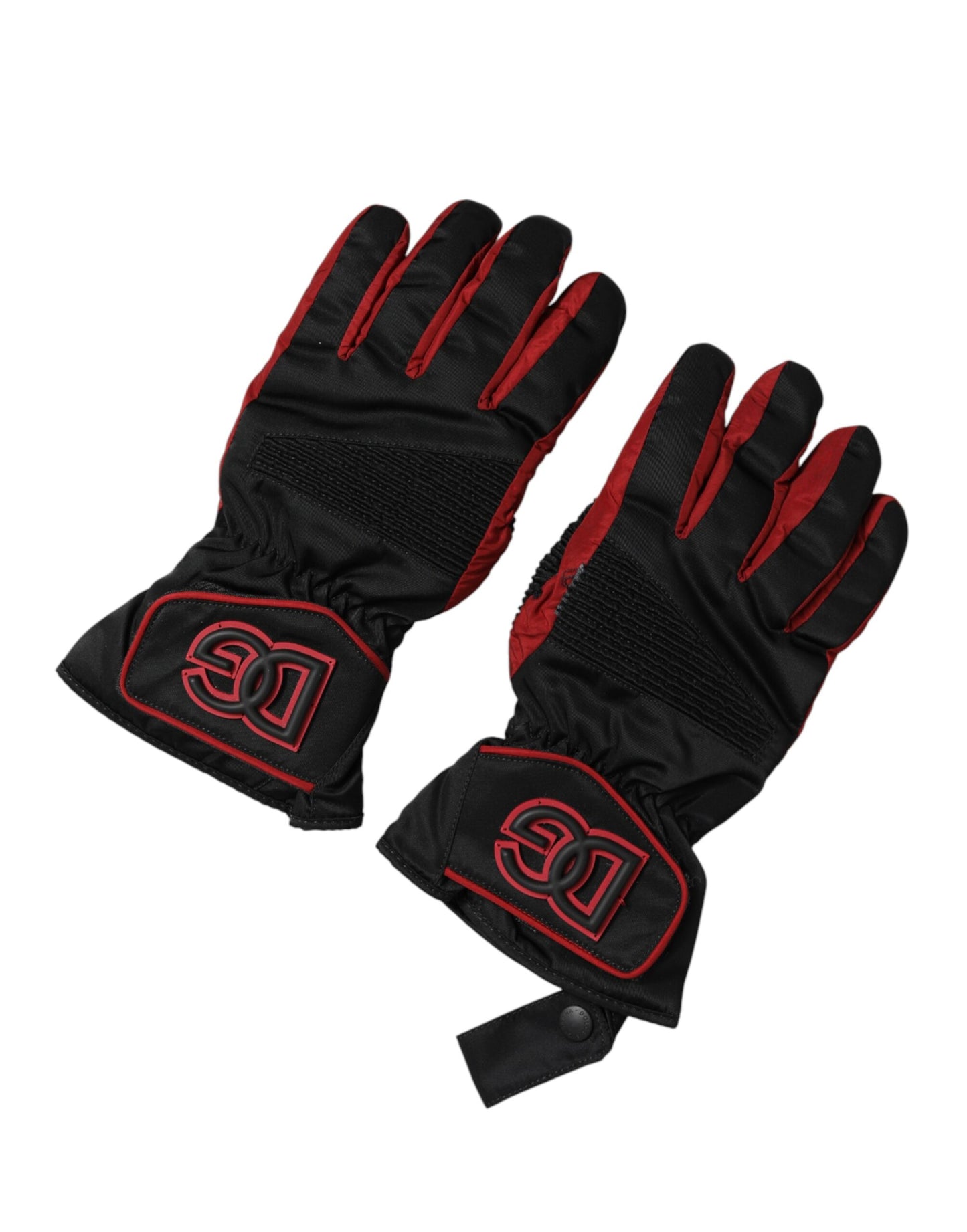 Guantes Manoplas Cortos de Nailon Negros y Rojos Dolce & Gabbana