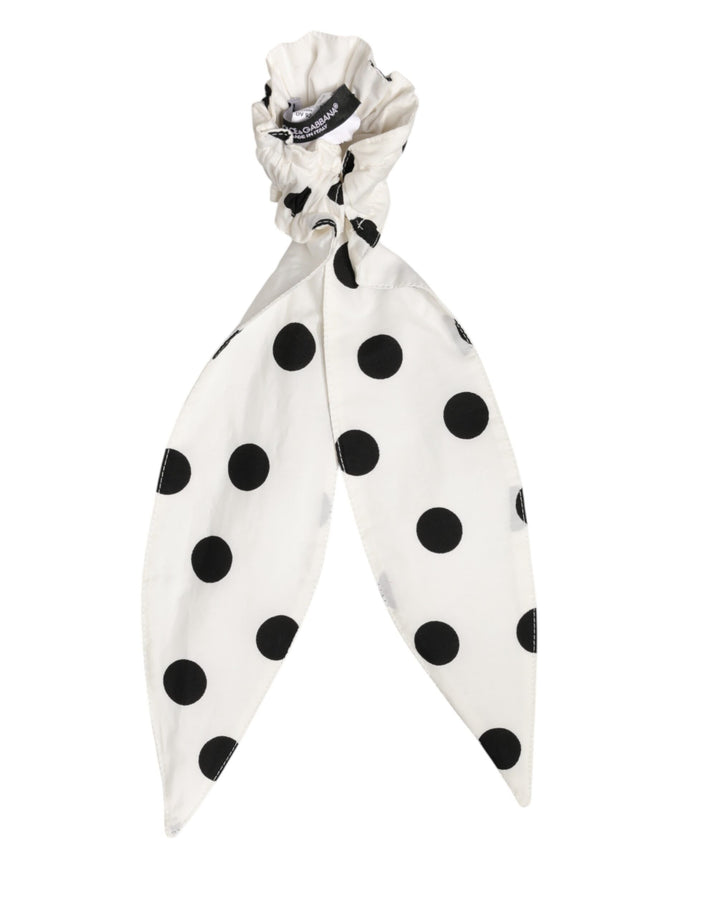 Dolce & Gabbana Chouchou en coton blanc à pois, accessoire pour cheveux, cravate/foulard